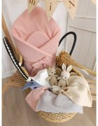 Qmini Paturica de infasat Powder Pink din muselina dubla inchidere cu panglica 75x75 cm