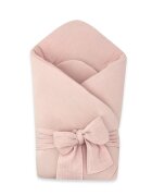 Qmini Paturica de infasat Powder Pink din muselina dubla inchidere cu panglica 75x75 cm