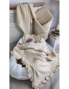 Qmini Paturica de infasat Warm Beige din muselina dubla inchidere cu panglica 75x75 cm