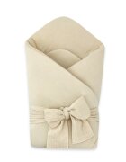 Qmini Paturica de infasat Warm Beige din muselina dubla inchidere cu panglica 75x75 cm