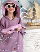 Qmini Poncho baie cu gluga buzunar si urechi 1-4 ani Heather