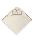 Qmini Prosop cu gluga Eared Bear Beige cu broderie si urechi 100x100 cm din tricot termo-terry din bambus