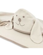 Qmini Prosop cu gluga Eared Bear Beige cu broderie si urechi 100x100 cm din tricot termo-terry din bambus