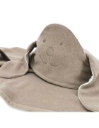 Qmini Prosop cu gluga Eared Bear Mocha cu broderie si urechi 100x100 cm din tricot termo-terry din bambus