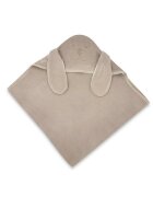 Qmini Prosop cu gluga Eared Bear Mocha cu broderie si urechi 100x100 cm din tricot termo-terry din bambus