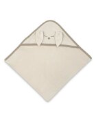 Qmini Prosop cu gluga Rabbit Beige cu broderie si urechi 100x100 cm din tricot termo-terry din bambus