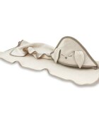 Qmini Prosop cu gluga Rabbit Beige cu broderie si urechi 100x100 cm din tricot termo-terry din bambus