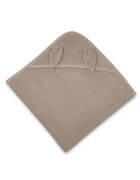 Qmini Prosop cu gluga Rabbit Mocha cu broderie si urechi 100x100 cm din tricot termo-terry din bambus