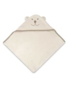 Qmini Prosop cu gluga Teddy Bear Beige cu broderie si urechi 100x100 cm din tricot termo-terry din bambus
