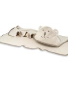 Qmini Prosop cu gluga Teddy Bear Beige cu broderie si urechi 100x100 cm din tricot termo-terry din bambus