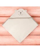 Qmini Prosop cu gluga Teddy Bear Beige cu broderie si urechi 100x100 cm din tricot termo-terry din bambus