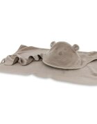Qmini Prosop cu gluga Teddy Bear Mocha cu broderie si urechi 100x100 cm din tricot termo-terry din bambus
