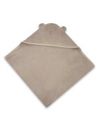 Qmini Prosop cu gluga Teddy Bear Mocha cu broderie si urechi 100x100 cm din tricot termo-terry din bambus