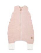 Qmini Sac de dormit Powder Pink cu picioruse de iarna din muselina dubla cu fermoar pe mijloc 90 cm S