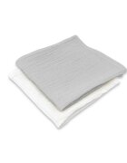Qmini Set 2 museline Grey si Cream multifunctionale bumbac dublu 30x30 cm