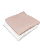 Qmini Set 2 museline Powder Pink si Cream multifunctionale bumbac dublu 30x30 cm