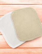 Qmini Set de 2 lavete Beige Cream si Warm Beige pentru ingrijirea corpului bebelusului din bambus si muselina