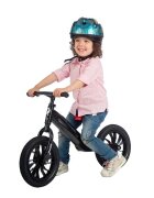 QPlay Bicicleta copii fara pedale Balance bike Racer negrurosu de la 3 ani pana la 30 kg cadru usor de magneziu reglabil sa comoda acoperita cu piele ecologica roti de cauciuc gonflabil