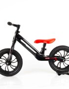 QPlay Bicicleta copii fara pedale Balance bike Racer negrurosu de la 3 ani pana la 30 kg cadru usor de magneziu reglabil sa comoda acoperita cu piele ecologica roti de cauciuc gonflabil