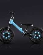 QPlay Bicicleta copii fara pedale Balance bike Spark Albastru 12 inch de la 3 ani pana la 30 kg iluminare LED la roti ghidon ajustabil cu mansoane anti-alunecare sa ajustabila pe inaltime roti de cauciuc