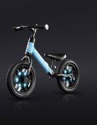 QPlay Bicicleta copii fara pedale Balance bike Spark Albastru 12 inch de la 3 ani pana la 30 kg iluminare LED la roti ghidon ajustabil cu mansoane anti-alunecare sa ajustabila pe inaltime roti de cauciuc