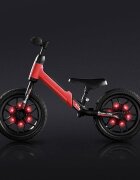 QPlay Bicicleta copii fara pedale Balance bike Spark Rosu 12 inch de la 3 ani pana la 30 kg iluminare LED la roti ghidon ajustabil cu mansoane anti-alunecare sa ajustabila pe inaltime roti de cauciuc