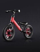 QPlay Bicicleta copii fara pedale Balance bike Spark Rosu 12 inch de la 3 ani pana la 30 kg iluminare LED la roti ghidon ajustabil cu mansoane anti-alunecare sa ajustabila pe inaltime roti de cauciuc