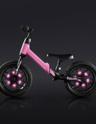 QPlay Bicicleta copii fara pedale Balance bike Spark Roz 12 inch de la 3 ani pana la 30 kg iluminare LED la roti ghidon ajustabil cu mansoane anti-alunecare sa ajustabila pe inaltime roti de cauciuc