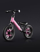QPlay Bicicleta copii fara pedale Balance bike Spark Roz 12 inch de la 3 ani pana la 30 kg iluminare LED la roti ghidon ajustabil cu mansoane anti-alunecare sa ajustabila pe inaltime roti de cauciuc