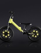 QPlay Bicicleta copii fara pedale Balance bike Spark Verde 12 inch de la 3 ani pana la 30 kg iluminare LED la roti ghidon ajustabil cu mansoane anti-alunecare sa ajustabila pe inaltime roti de cauciuc