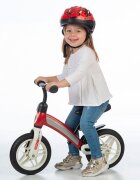 QPlay Bicicleta copii fara pedale Impact Rosu 10 inch de la 2 ani pana la 30 kg roti din spuma EVA limitator de viraj scaun reglabil pe inaltime inaltimea recomandata 50-90 cm greutatea maxima suportata 30 kg