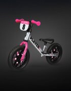 QPlay Bicicleta copii fara pedale pentru copii Roz sa reglabila si cadru otel roti rezistente de spuma cu lumini LED activate de miscare suport de picioare generos varsta 3-6 ani