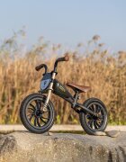 QPlay Bicicleta fara pedale Feduro Negru-Auriu Balance bike roti 12 inch gonflabile sa ajustabila din piele ecologica varsta 3-6 ani