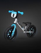 QPlay Bicicleta pentru copii fara pedale Albastru sa reglabila si cadru otel roti rezistente de spuma cu lumini LED activate de miscare suport de picioare generos varsta 3-6 ani