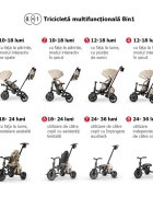 QPlay Tricicleta pentru copii Comfo Max Bej ultrapliabila scaun pivotant roti eva spatar reglabil