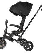 QPlay Tricicleta pentru copii Nova Niello Negru ultrapliabila cu cadru din aluminiu sezut reversibil 360 spatar reglabil suport pentru picioare roti din cauciuc Eva de la 10 luni pana la 25 kg