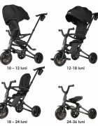 QPlay Tricicleta pentru copii Nova Niello Negru ultrapliabila cu cadru din aluminiu sezut reversibil 360 spatar reglabil suport pentru picioare roti din cauciuc Eva de la 10 luni pana la 25 kg