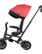 QPlay Tricicleta pentru copii Nova Niello Rosu ultrapliabila cu cadru din aluminiu sezut reversibil 360 spatar reglabil suport pentru picioare roti din cauciuc Eva de la 10 luni pana la 25 kg