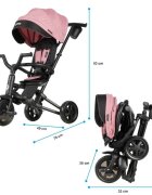 QPlay Tricicleta pentru copii Nova Niello Roz ultrapliabila cu cadru din aluminiu sezut reversibil 360 spatar reglabil suport pentru picioare roti din cauciuc Eva de la 10 luni pana la 25 kg