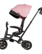 QPlay Tricicleta pentru copii Nova Niello Roz ultrapliabila cu cadru din aluminiu sezut reversibil 360 spatar reglabil suport pentru picioare roti din cauciuc Eva de la 10 luni pana la 25 kg