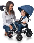QPlay Tricicleta pentru copii Nova Rubber Albastru Inchis ultrapliabila de la 10 luni greutate scazuta cadru de aluminiuscaun rotativ roti din cauciuc plin