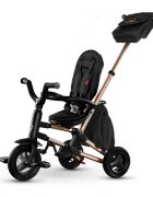QPlay Tricicleta pentru copii Nova Rubber Gold Limited Edition ultrapliabila cu scaun rotativ pozitie de somn 2 suporturi de picioare roti din cauciuc copertina cu protectie UV si cadru de aluminiu anodizat in culoarea a