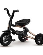 QPlay Tricicleta pentru copii Nova Rubber Gold Limited Edition ultrapliabila cu scaun rotativ pozitie de somn 2 suporturi de picioare roti din cauciuc copertina cu protectie UV si cadru de aluminiu anodizat in culoarea a