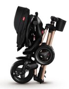 QPlay Tricicleta pentru copii Nova Rubber Gold Limited Edition ultrapliabila cu scaun rotativ pozitie de somn 2 suporturi de picioare roti din cauciuc copertina cu protectie UV si cadru de aluminiu anodizat in culoarea a