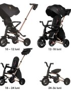QPlay Tricicleta pentru copii Nova Rubber Gold Limited Edition ultrapliabila cu scaun rotativ pozitie de somn 2 suporturi de picioare roti din cauciuc copertina cu protectie UV si cadru de aluminiu anodizat in culoarea a