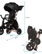 QPlay Tricicleta pentru copii Nova Rubber Gold Limited Edition ultrapliabila cu scaun rotativ pozitie de somn 2 suporturi de picioare roti din cauciuc copertina cu protectie UV si cadru de aluminiu anodizat in culoarea a