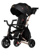 QPlay Tricicleta pentru copii Nova Rubber Gold Limited Edition ultrapliabila cu scaun rotativ pozitie de somn 2 suporturi de picioare roti din cauciuc copertina cu protectie UV si cadru de aluminiu anodizat in culoarea a
