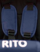 QPlay Tricicleta pentru copii Rito+ Albastru pliabila cu spatar reglabil cu pozitie de somn 2 tipuri de suporti pentru picioarecopertina cu protectie UV si roti din cauciuc Eva