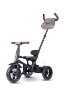 QPlay Tricicleta pentru copii Rito Deluxe gri pliabila cu scaun inalt matlasat ajustabil in 2 pozitii maner cu control al directiei frana dubla copertina XXL detalii de piele ecologica