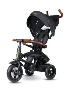 QPlay Tricicleta pentru copii Rito Deluxe negru pliabila cu scaun inalt matlasat ajustabil in 2 pozitii maner cu control al directiei frana dubla copertina XXL detalii de piele ecologica